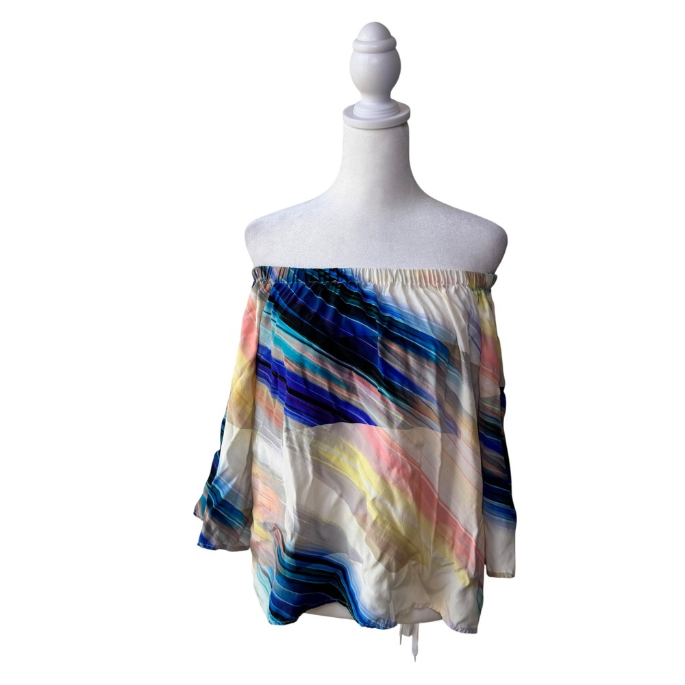 Amanda Uprichard Off the Shoulder Blouse Silk Pastel size XS Artsy Geometric